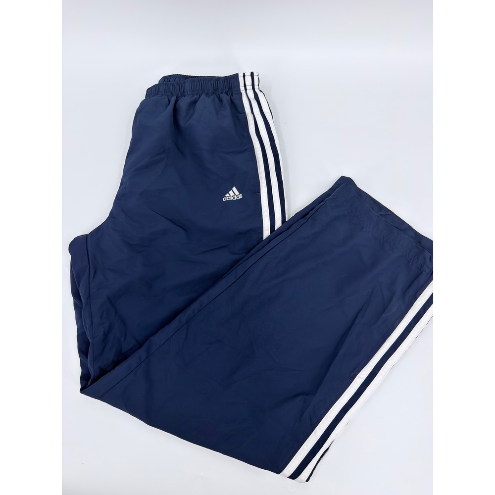 Adidas Track Pants Windbreaker 90s Women Large Navy Blue Three Stripe Streetwear